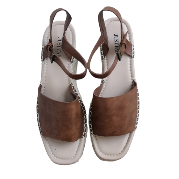 Just Fab Hallie Espadrille Flatform Platform Sandals Cognac Tan 9 - Picture 7 of 12